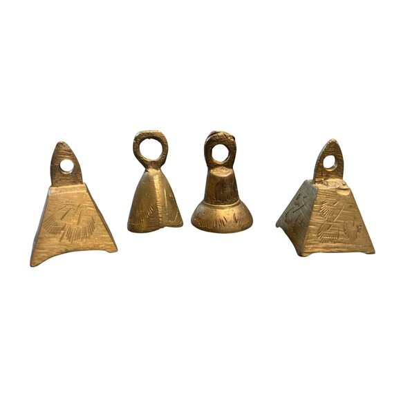 Vtg Etched Brass Bells Ceremony Bells Lot of 11 Made in India - Picture 3 of 6